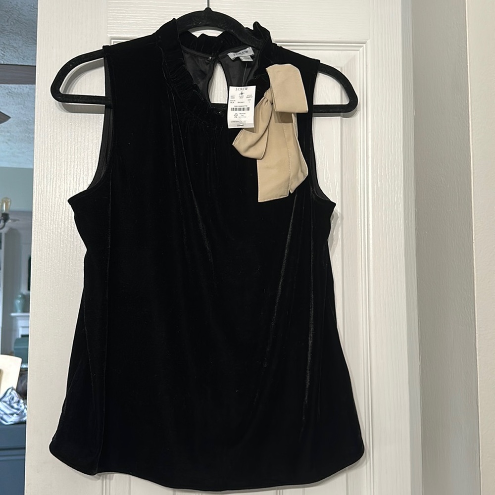 Jcrew black velvet top with bow.